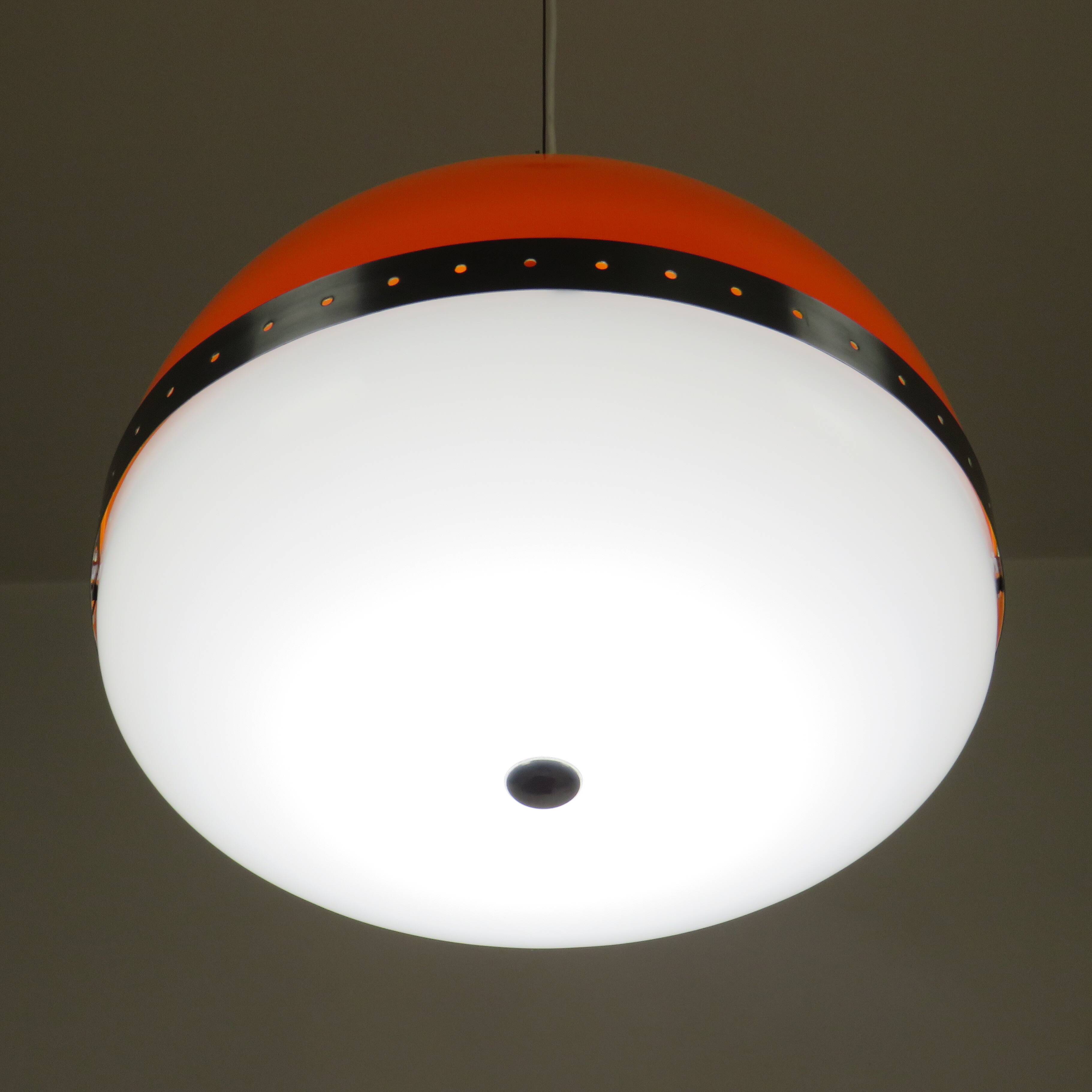 Large Italian pendant light (diameter 50 cm) orange and white Space Age 1960s