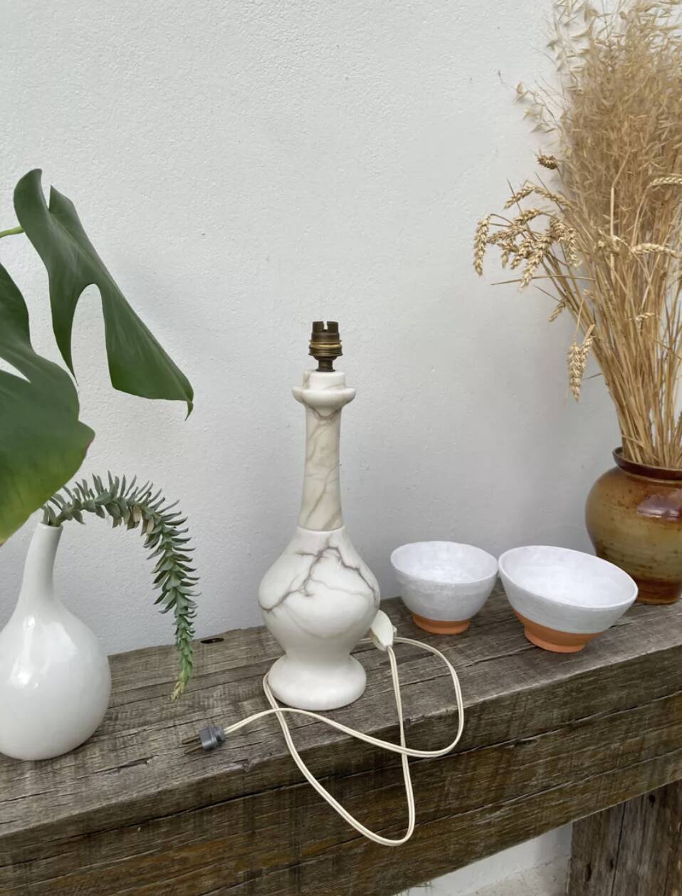 White and gray marble lamp base