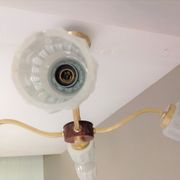 Four-burner chandelier in brass and two-tone glass Scandinavian style / vintage 60s-70s