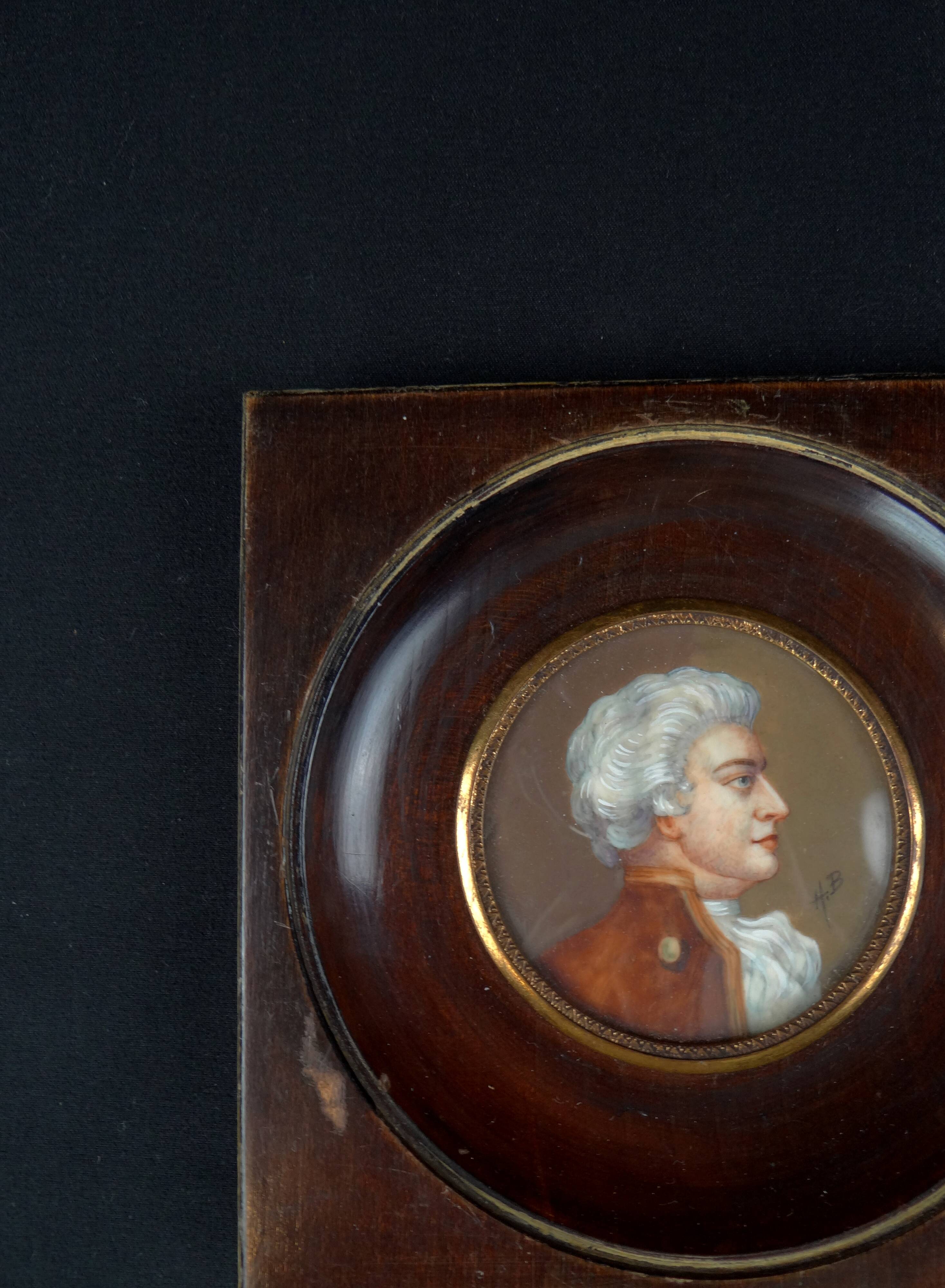 Miniature gouache portrait, 19th century, of an aristocratic man in profile