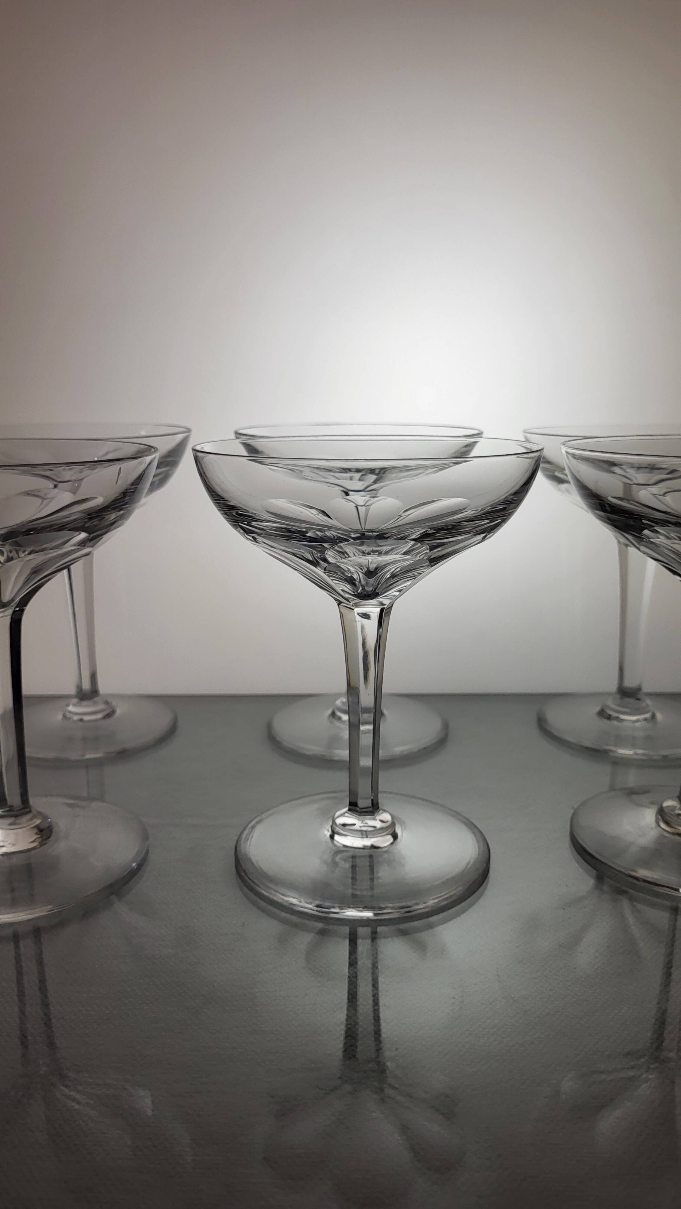 6 Val Saint Lambert crystal champagne glasses, Nestor model