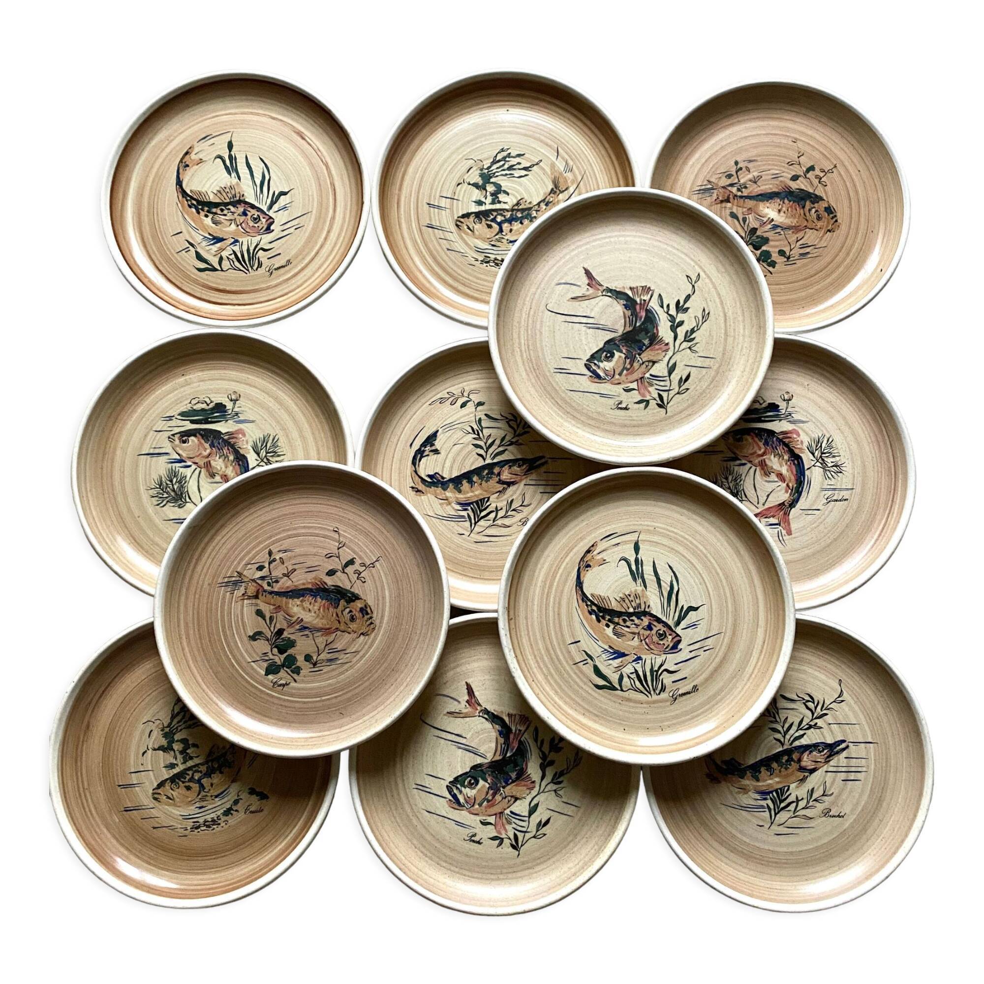 Flat plates Sarreguemines Fish Granville