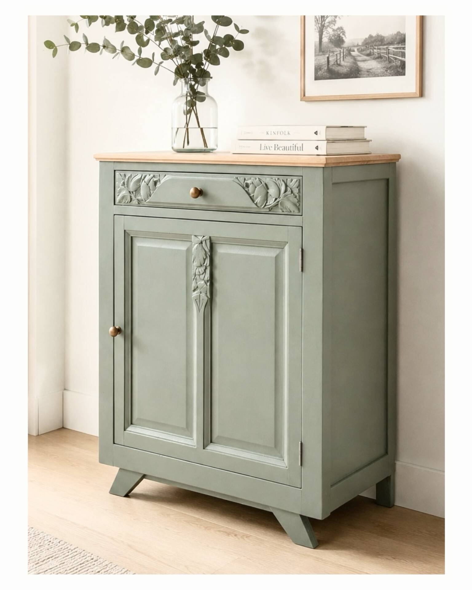 Confiturier Art déco rénové – vert sauge et bois