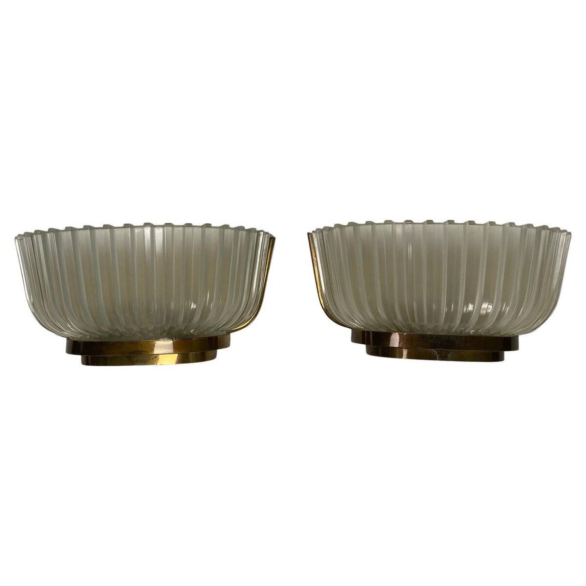 Paire d'appliques en laiton et verre, années 1940-50