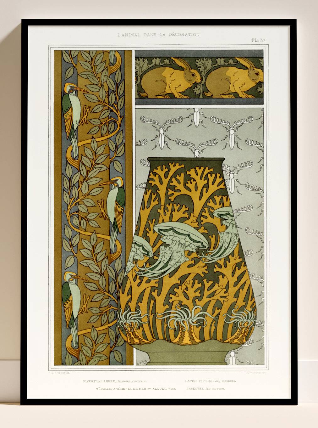 Poster “Animals in decoration – Woodpeckers, rabbits and jellyfish”