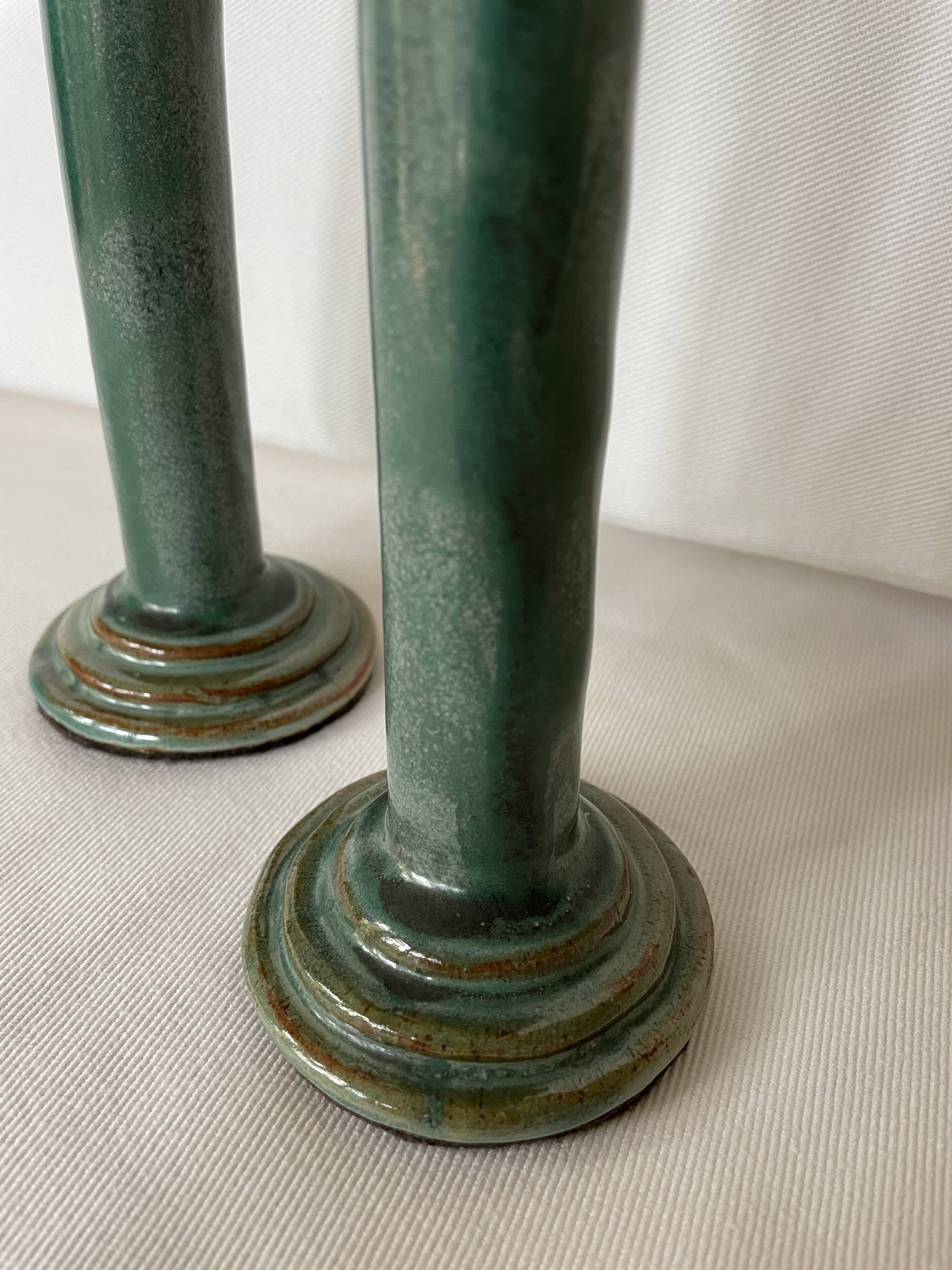 Set de 2 bougeoirs vert foncé, céramique émaillée