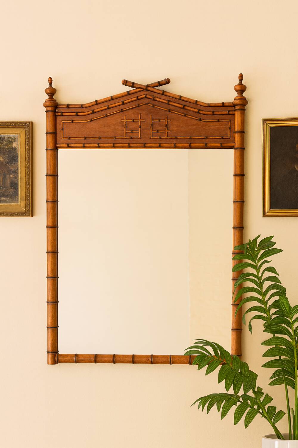 Miroir en bois bambou du XIXème , 163×105cm