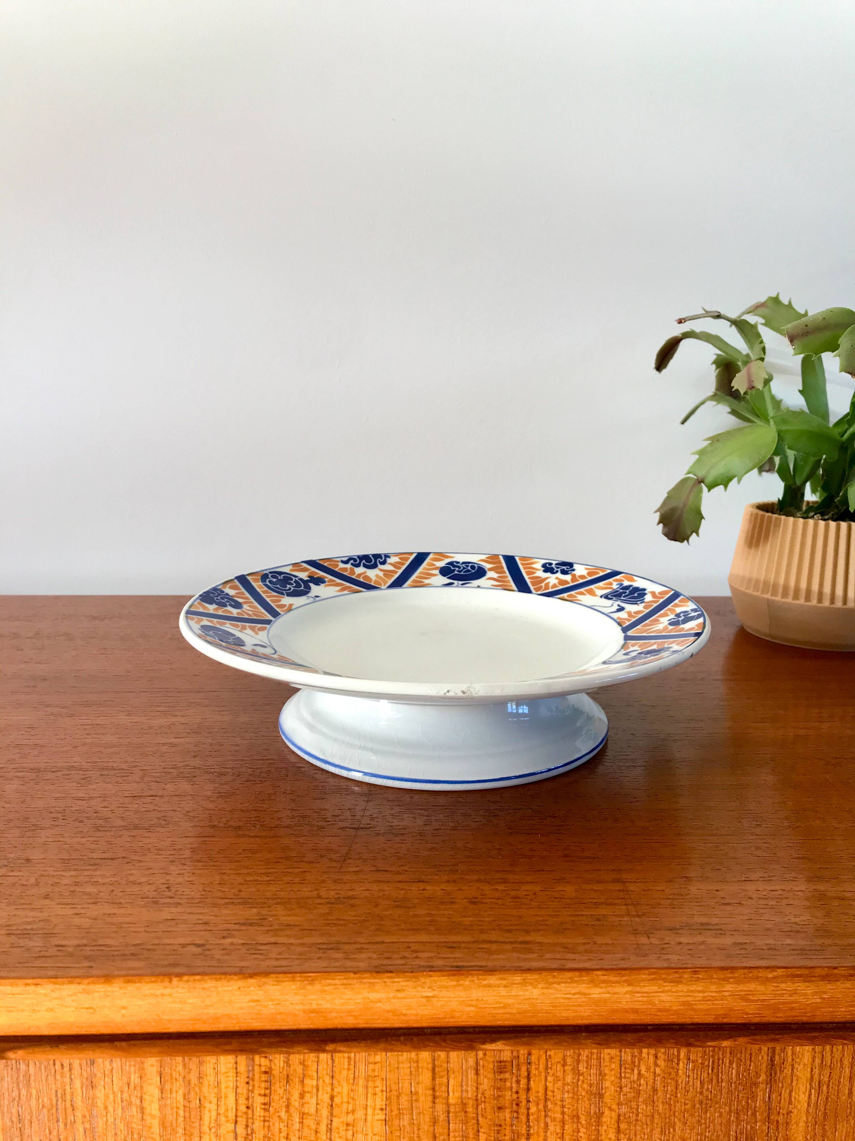 Compotier Moulin des Loups and Hamage Canada model Klein blue and orange, 1940s