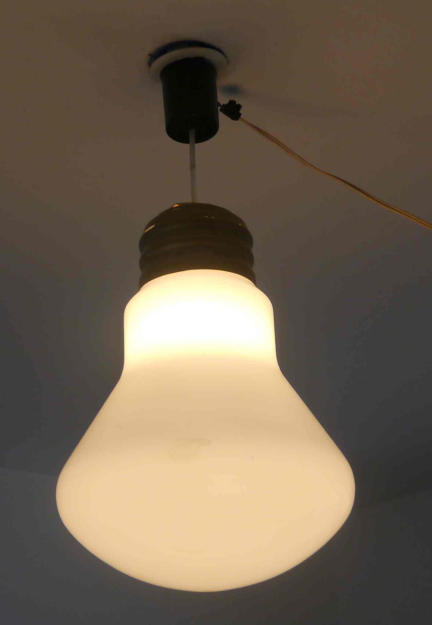 Large vintage opaline pendant lamp in the shape of an S bulb
