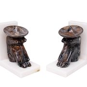 Vintage Onyx and White Marble Bookends, Sombrero Design, Mexico, 1970s