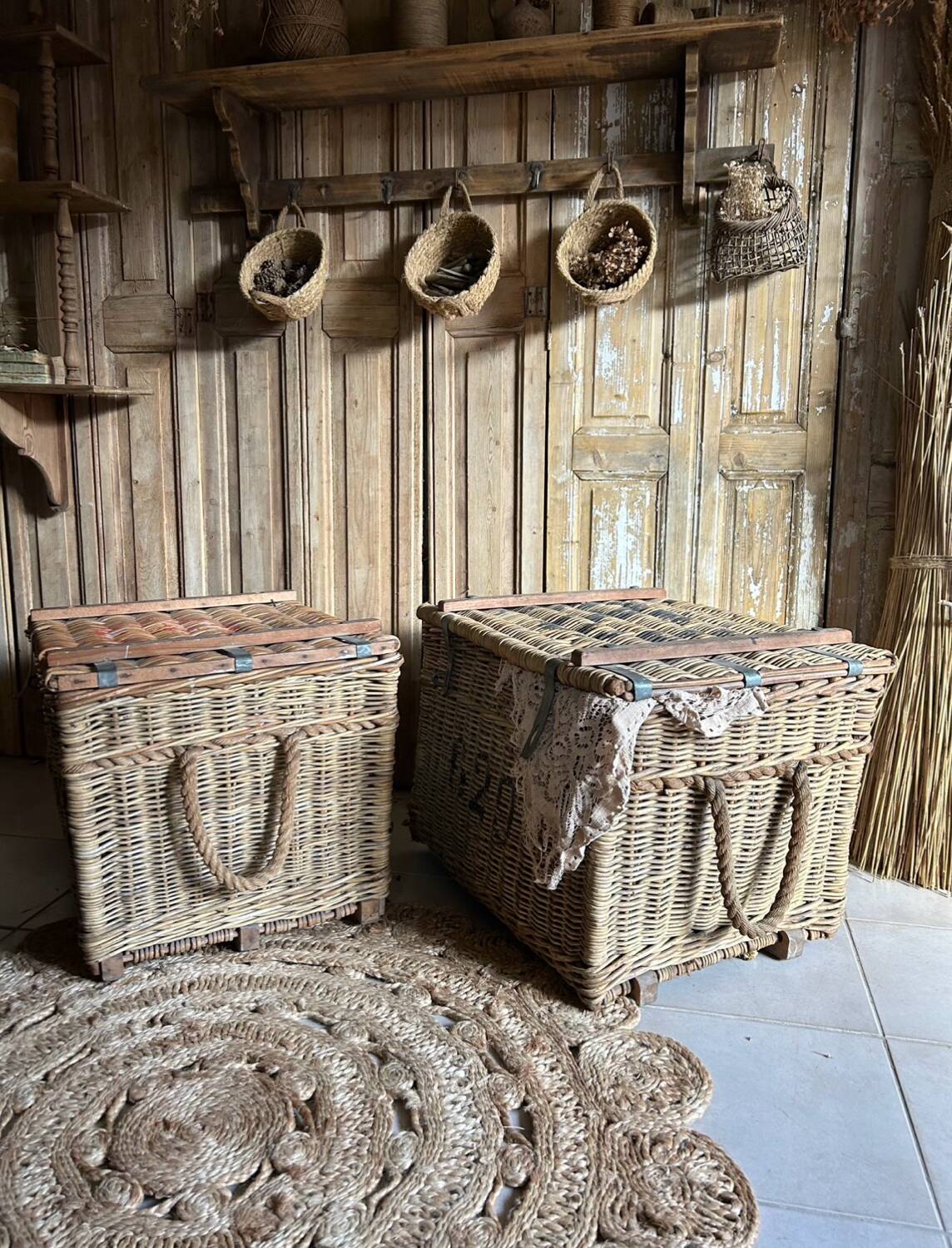 Old wicker moving trunk