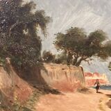 Peter baumgartner (1834-1911), seaside landscape, oil on canvas