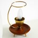 Large 1950s table lamp made of brass and teak, with a frosted glass shade