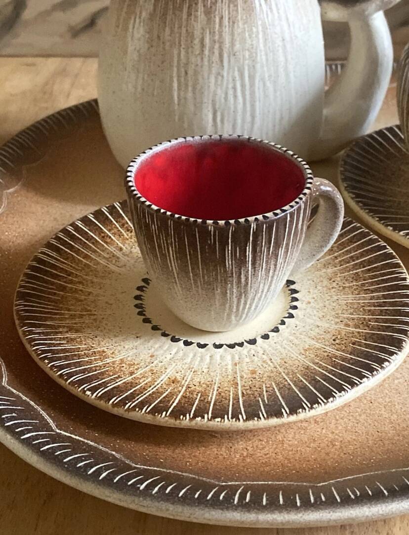 Mushroom-shaped earthenware service by Bruno Dose, vintage 1960s