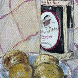 Tableau Aquarelle 1937 "Nature morte : Pommes et rhum"