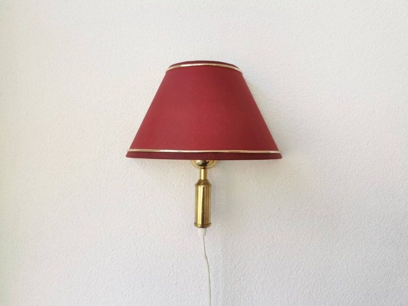 Vintage brass wall lamp with fabric lampshade, 80s