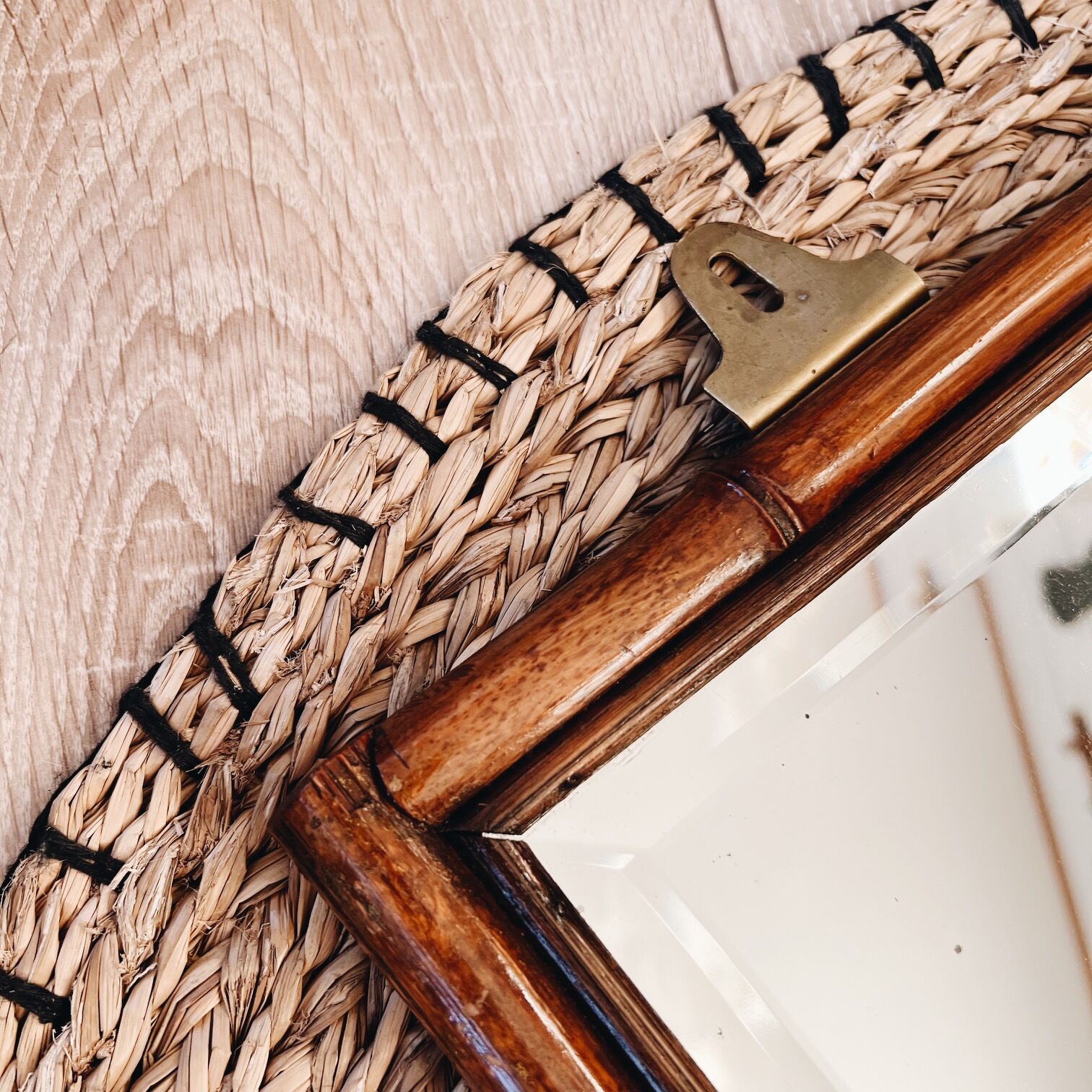 Duo of beveled bamboo mirrors