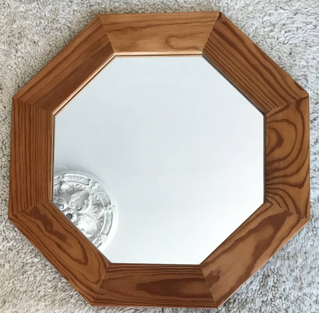 Miroir octogonal en pin, années 1980