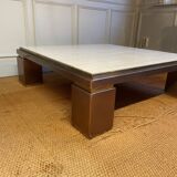 XXL copper, brass and travertine square coffee table, Belgo Chrom