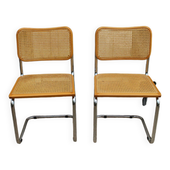pair of Breuer cesca B32 cane chairs