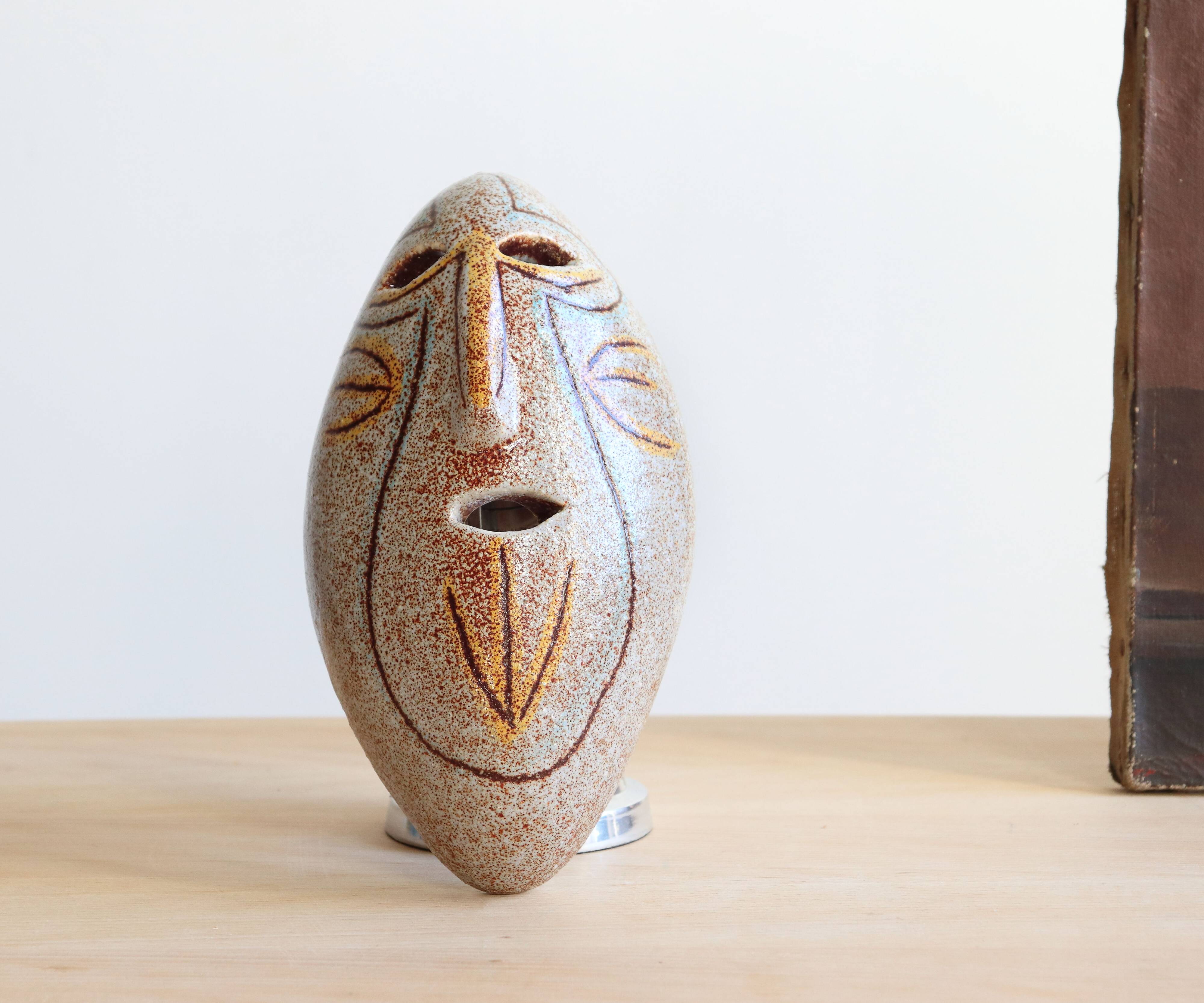 Mayan ceramic wall mask from Accolay, art brut, 1960s