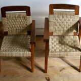 Pair of children's armchairs in rope, attributed to Audoux Minet.