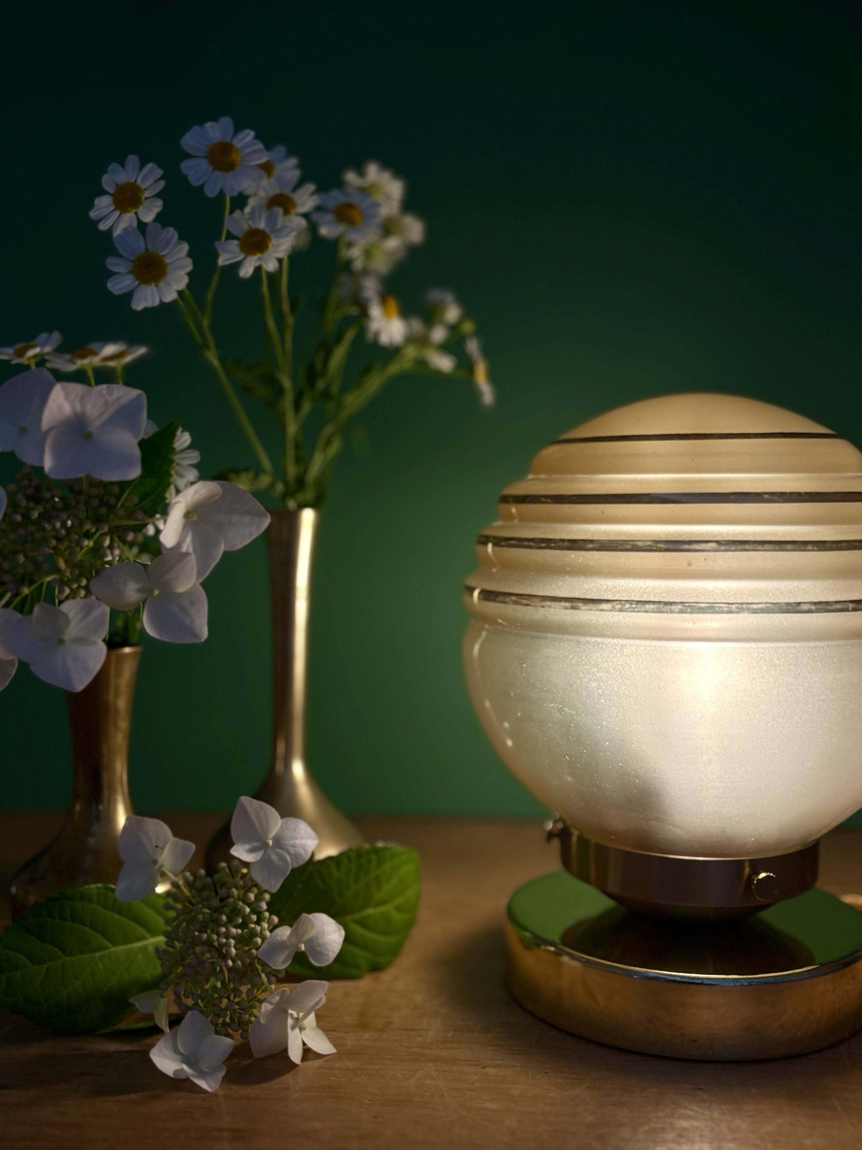 Vintage yellow and gold glass globe table lamp