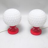 Paire de lampes boule rouge années 70