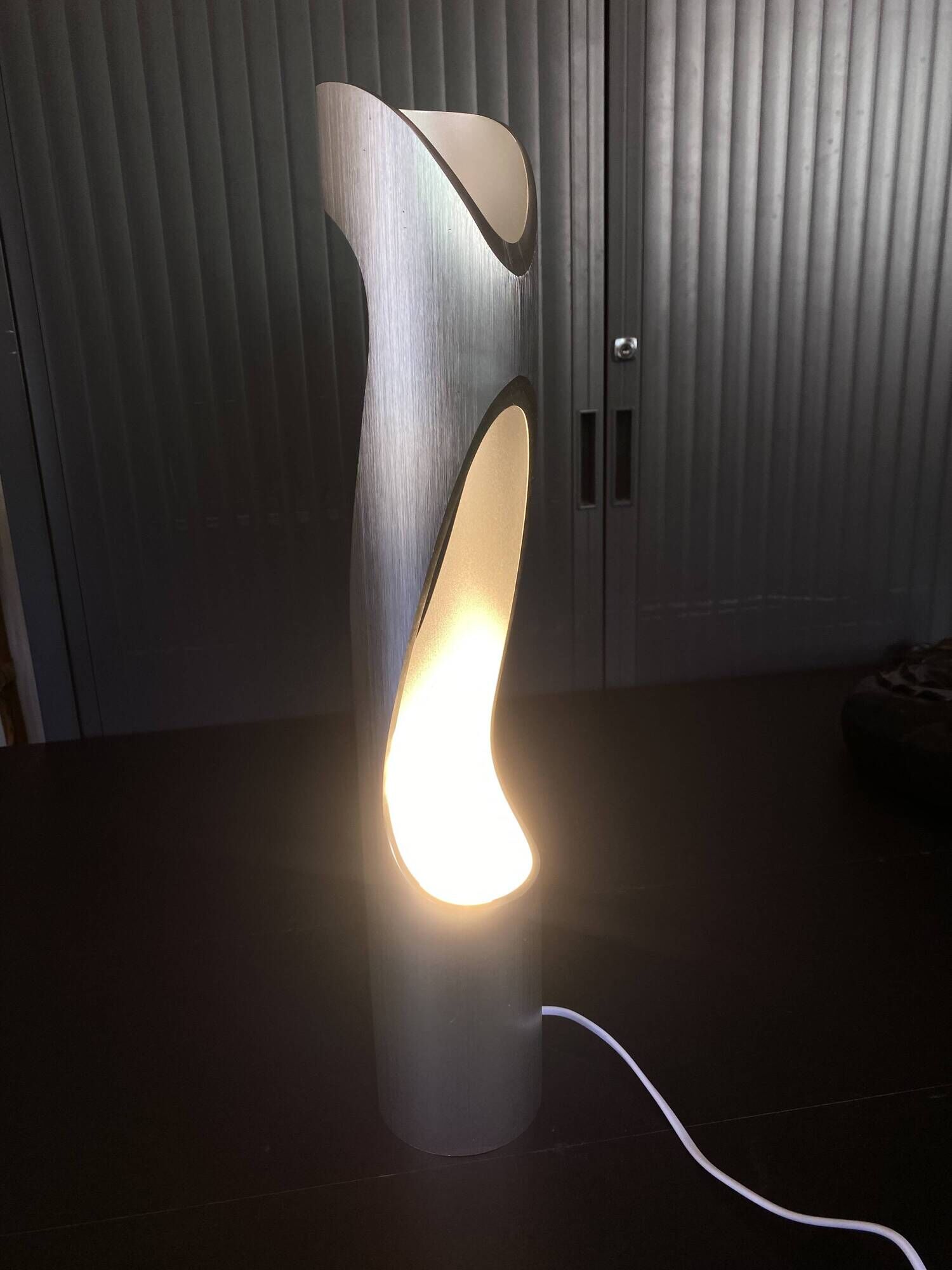Sculptural flame lamp brushed aluminium Space Age Vintage 1970