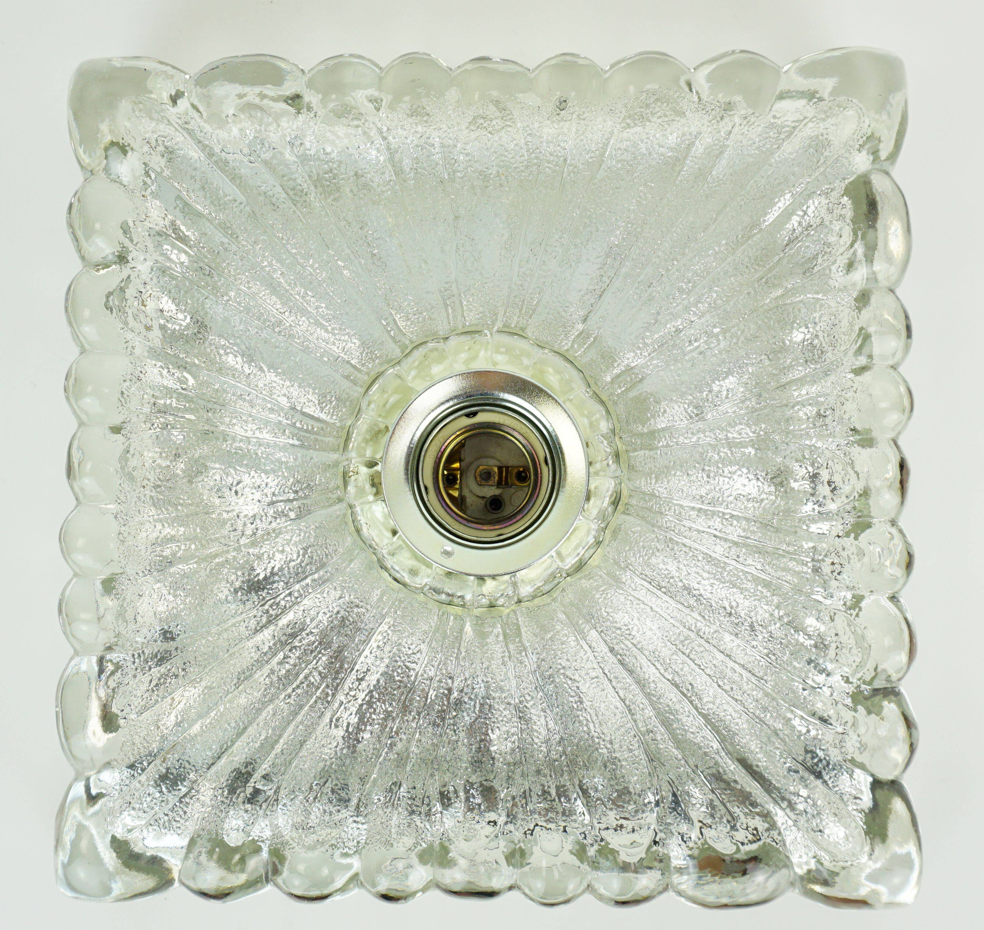 Heavy mid century ice glass wall lamp 1960s 70s sconce hustadt-leuchten