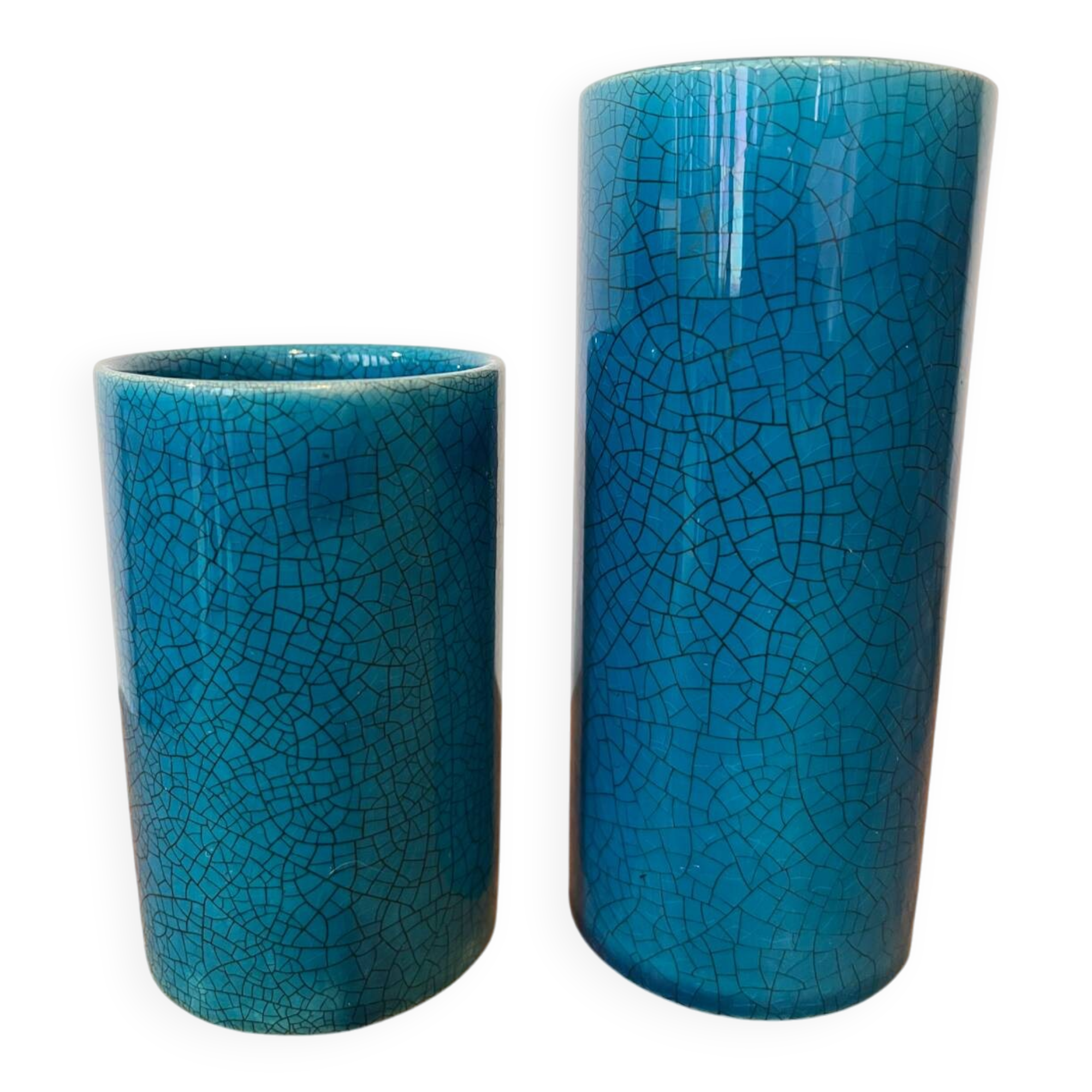 Paire de vases céramique turquoise style Lachenal