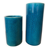 Pair of turquoise ceramic vases in the Lachenal style.