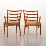 Cees Braakman Dutch Design Wooden Ladder Arm Chairs & Caramel Bouclé Fabric