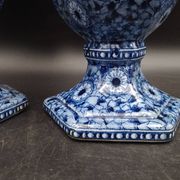 Antique 19th century Delft pair of hexagonal vases - Petrus Regout Maestricht