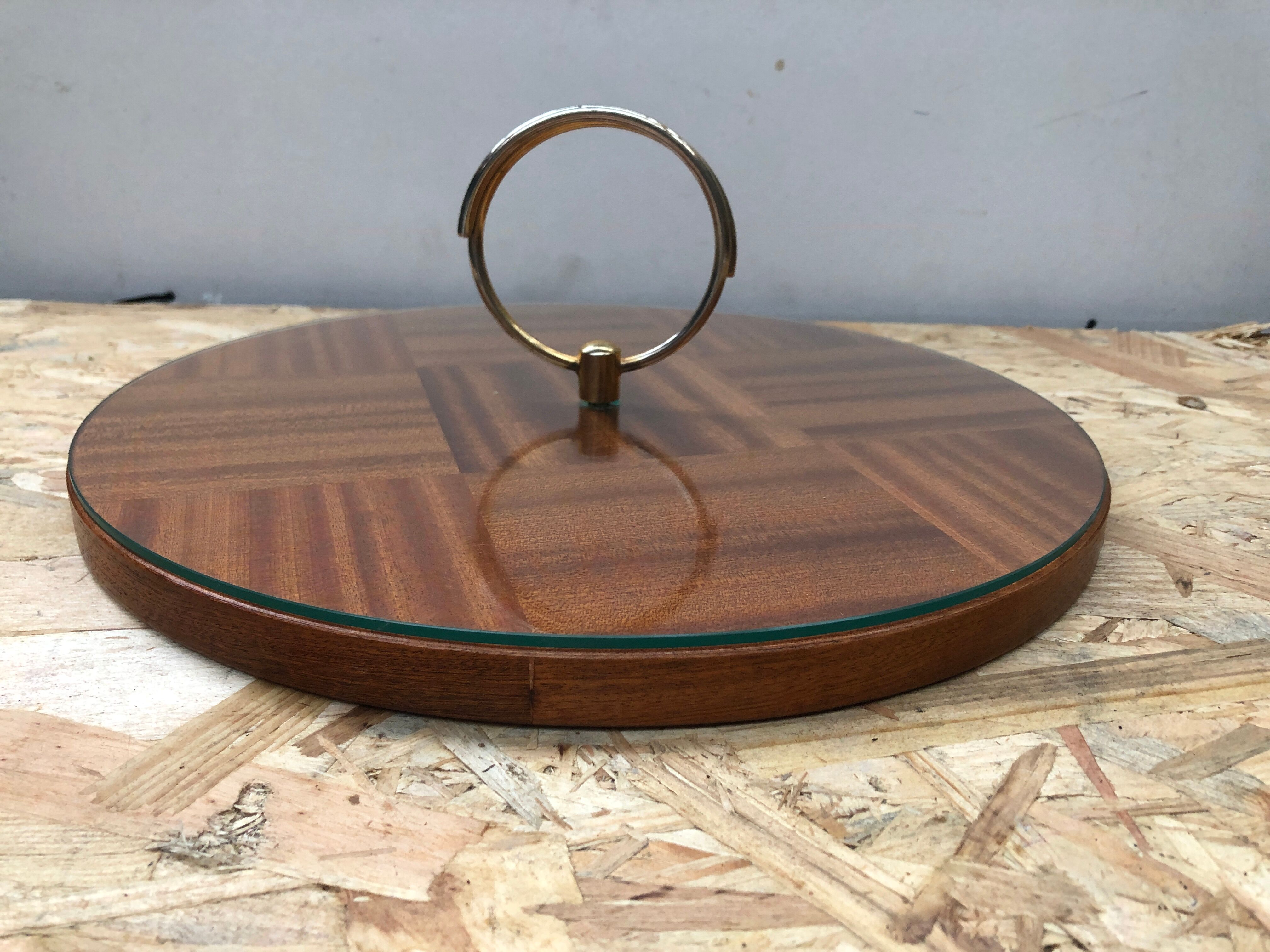 Old dish cheese platter wood + plexi + anse brass vintage kitchen