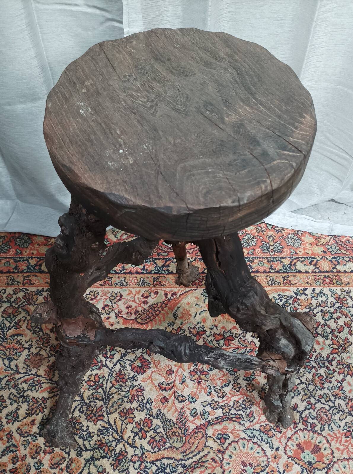 Brutalist bar stool made of vine wood