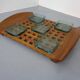 Teak tray with glass bowls by Jens Quistgaard for IHQ Dansk Designs, 1960s, set of 6.