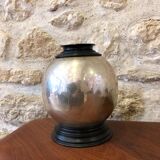 Nickel-plated metal and ebony vase