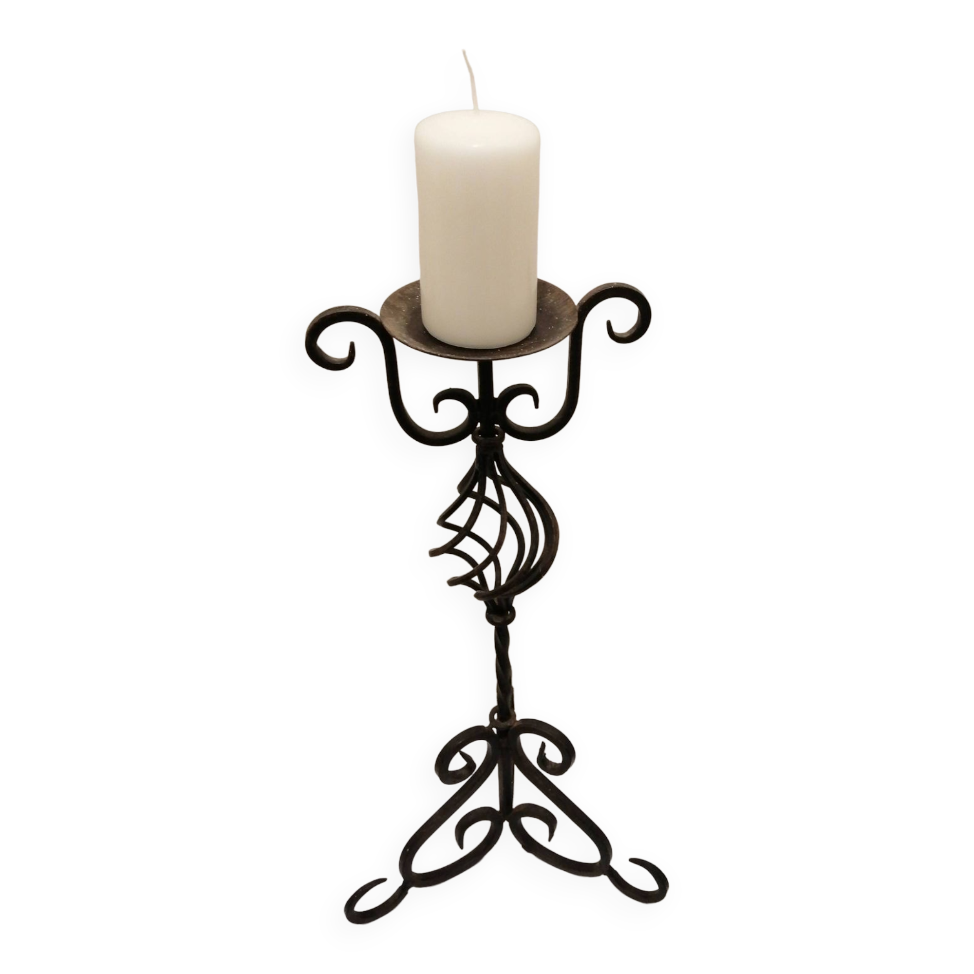 Wrought iron candlestick + candle