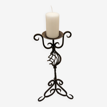 Wrought iron candlestick + candle