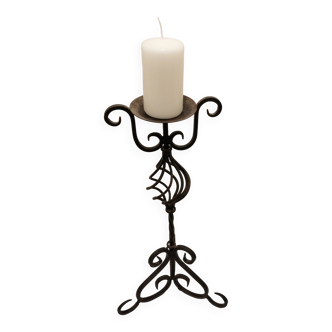 Wrought iron candlestick + candle