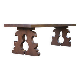 Grande table bois avec pieds sculptés, table artisanale, table bois massif, table de salon, table