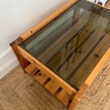 Vintage pine and glass coffee table