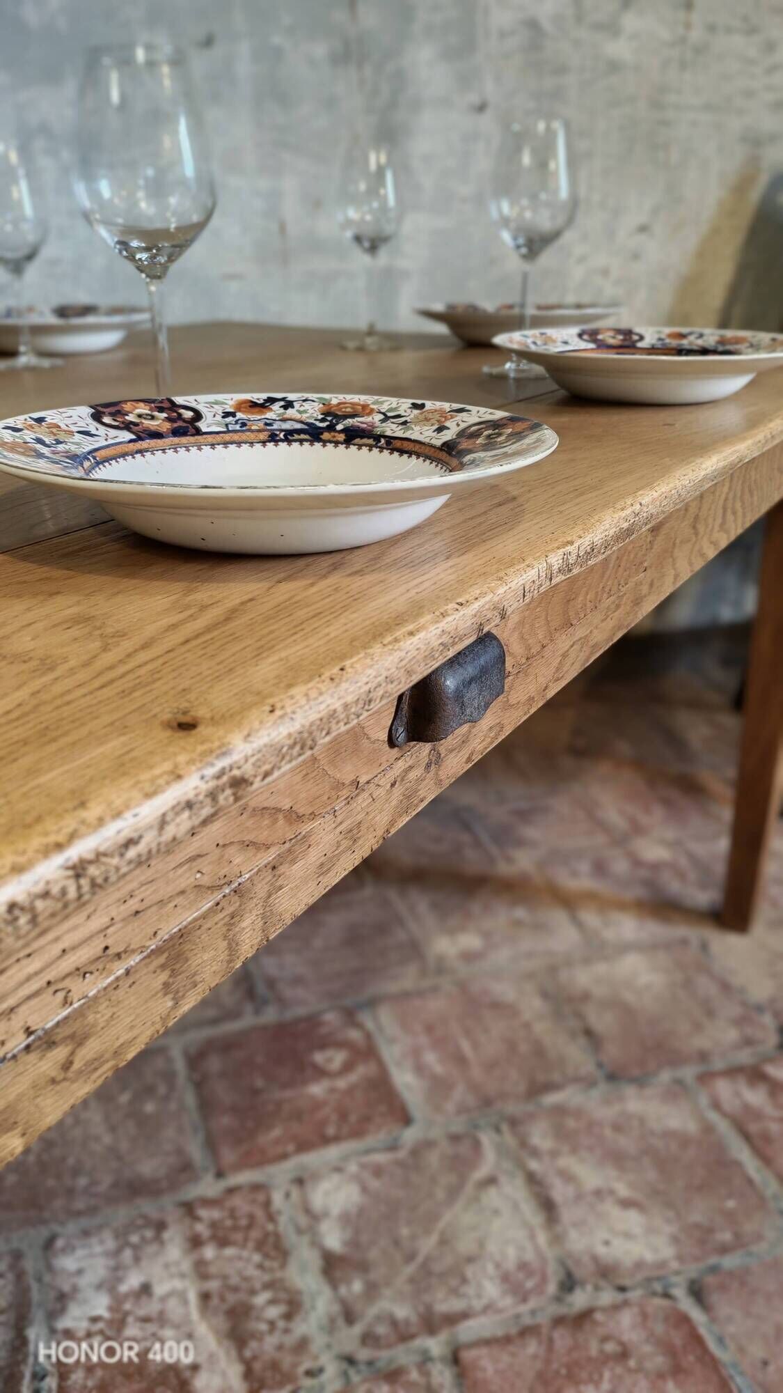 Large authentic farmhouse table made of solid French oak.