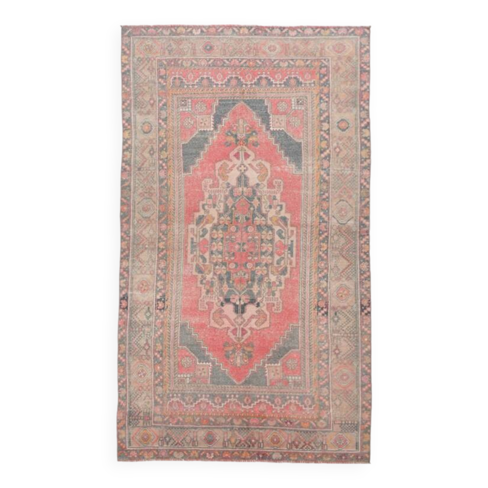 4x7 Red Navy Blue Handmade Turkish Rug, 132x228Cm SK 20526