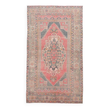Tapis turc vintage bleu marine et rouge