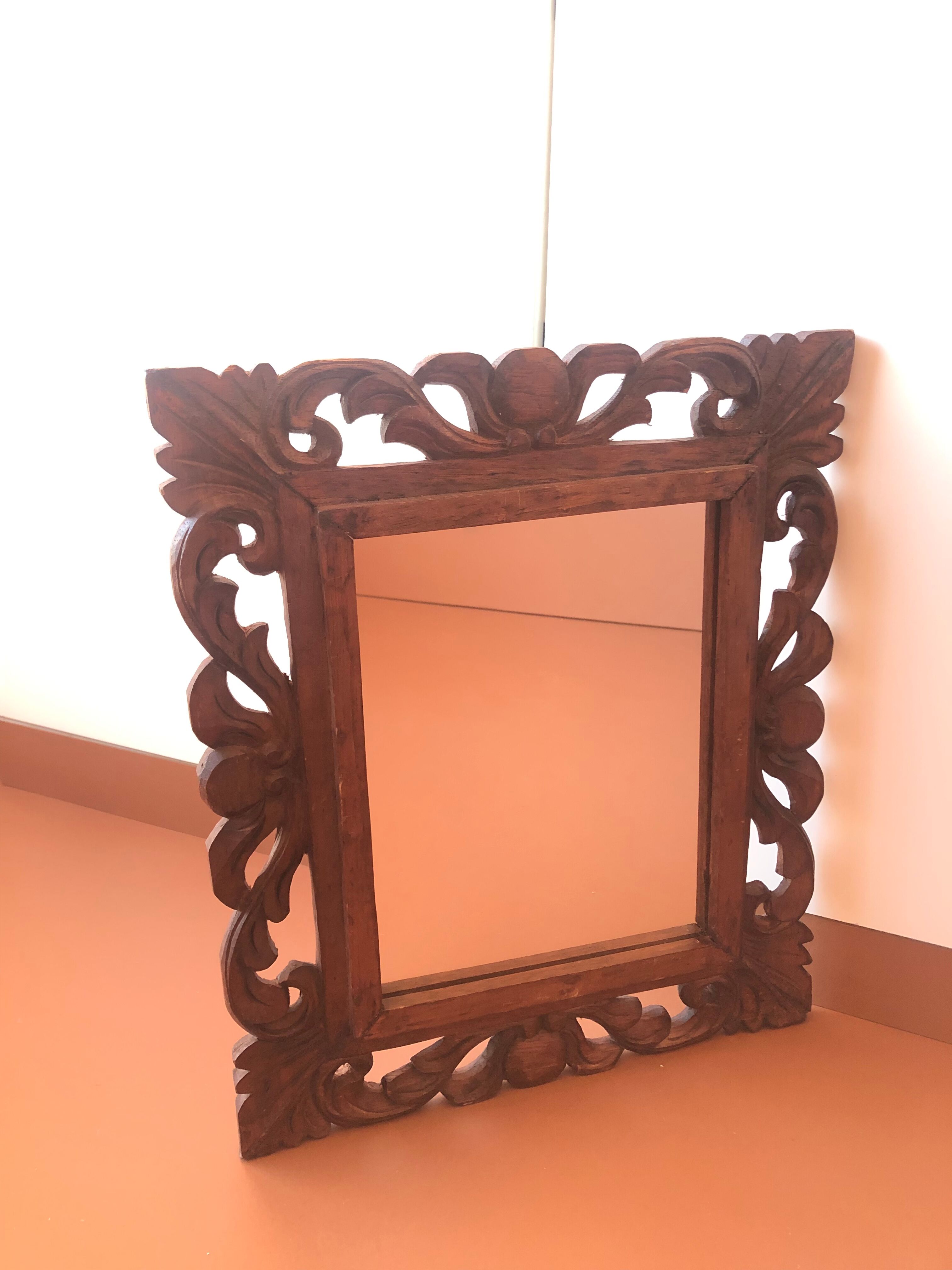 Old mirror carved wooden frame