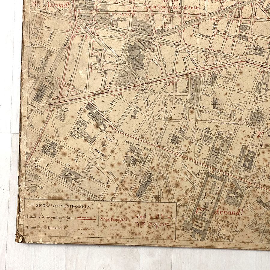 Old cardboard map of Paris - 9th and 10th Arrondissement