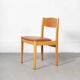Set of 6 Danish dining chairs made of beech and brown leatherette.