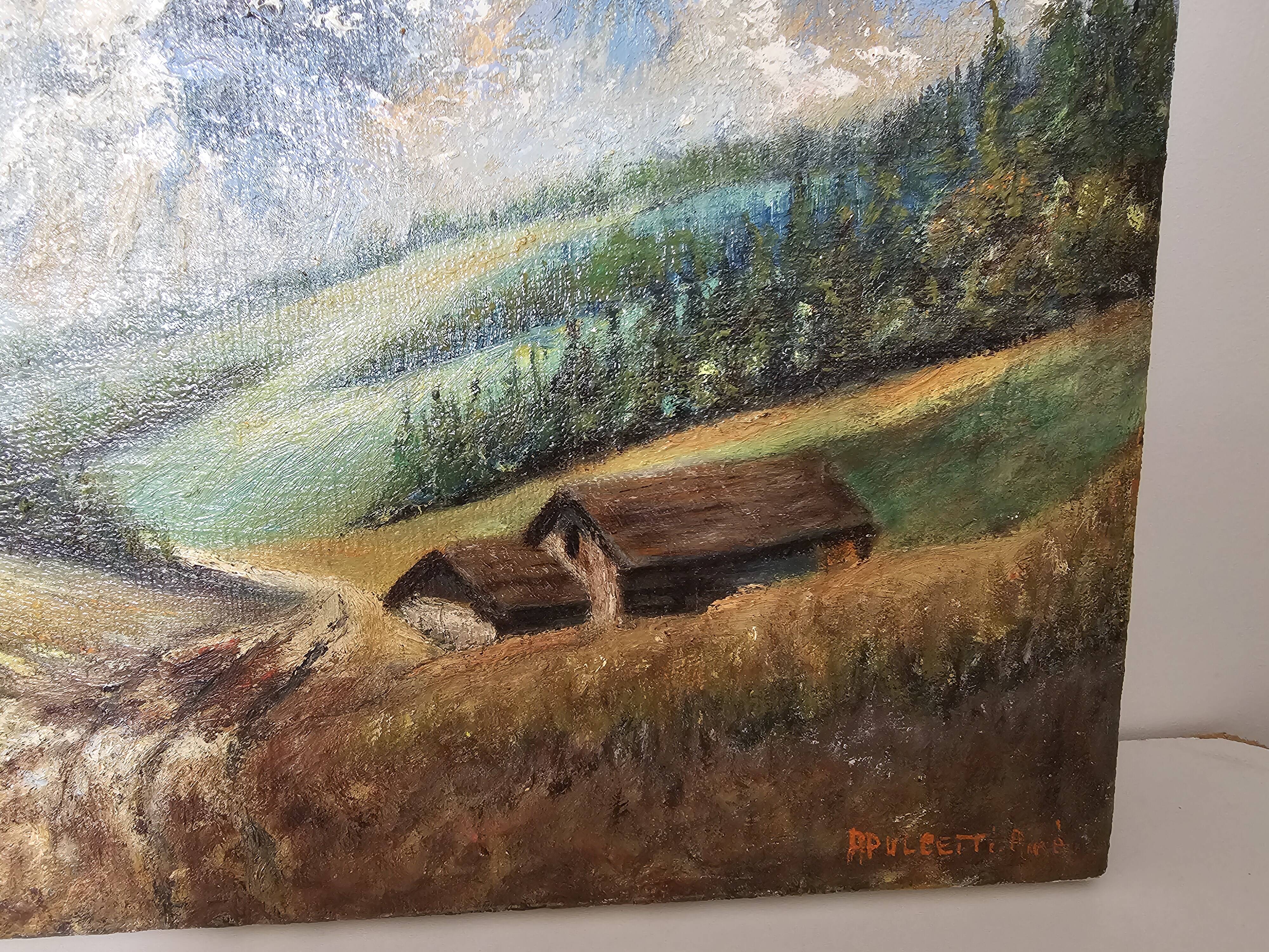 Painting - Oil on canvas View of the Ambérieu en Bugey mountain Signed Aimé Apul